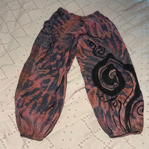 Purple Pink Black Navy Tie-Dye Swirl Pattern Harem Thai Buddha Balloon Pants - Picture 1 of 4